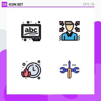 Pictogram Set of 4 Simple Filledline Flat Colors of abc watch learn profile computing Editable Vector Design Elements