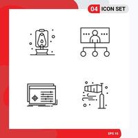 conjunto de 4 paquetes de colores planos de línea de llenado comercial para la configuración de gestión empresarial de objetos de linterna elementos de diseño vectorial editables vector