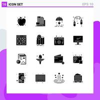 Set of 16 Commercial Solid Glyphs pack for web internet secure interface jump rope Editable Vector Design Elements