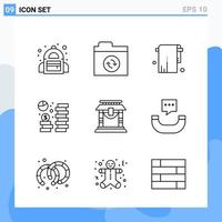 Modern 9 Line style icons Outline Symbols for general use Creative Line Icon Sign Isolated on White Background 9 Icons Pack Creative Black Icon vector background