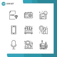 Vector Pack of 9 Outline Symbols Line Style Icon Set on White Background for Web and Mobile Creative Black Icon vector background