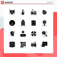 Set of 16 Modern UI Icons Symbols Signs for briefcase download quad circle globe Editable Vector Design Elements