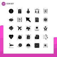 Solid Glyph Pack of 25 Universal Symbols of management business experiment microphone audio Editable Vector Design Elements