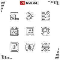 9 Icons Line Style Grid Based Creative Outline Symbols for Website Design Simple Line Icon Signs Isolated on White Background 9 Icon Set Creative Black Icon vector background