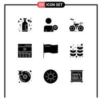 Editable Vector Line Pack of 9 Simple Solid Glyphs of flag user bicycle interface header Editable Vector Design Elements