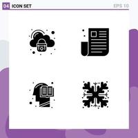 Modern Set of 4 Solid Glyphs Pictograph of security book secure newspaper head Editable Vector Design Elements