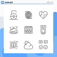Modern 9 Line style icons Outline Symbols for general use Creative Line Icon Sign Isolated on White Background 9 Icons Pack Creative Black Icon vector background