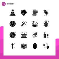 Modern Set of 16 Solid Glyphs and symbols such as medical power online multimedia cleaning Editable Vector Design Elements