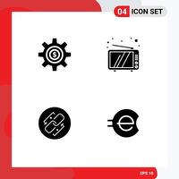 Set of 4 Modern UI Icons Symbols Signs for cog link dollar television url Editable Vector Design Elements