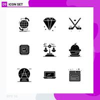 Set of 9 Vector Solid Glyphs on Grid for hardware storage jewelry cpu ice Editable Vector Design Elements