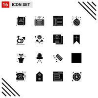 Pack of 16 creative Solid Glyphs of new garland wifi ball sidebar Editable Vector Design Elements