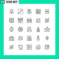 Set of 25 Commercial Lines pack for web security password retouch internet gondola Editable Vector Design Elements