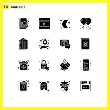 Group of 16 Solid Glyphs Signs and Symbols for banking motivation arrow fly pointer Editable Vector Design Elements