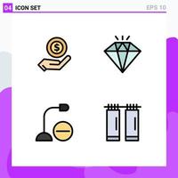 4 User Interface Filledline Flat Color Pack of modern Signs and Symbols of ecommerce gadget dollar present microphone Editable Vector Design Elements