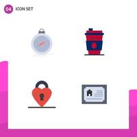 4 Thematic Vector Flat Icons and Editable Symbols of compass lock gps drink private Editable Vector Design Elements