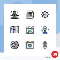 9 Thematic Vector Filledline Flat Colors and Editable Symbols of creativity photo gear image point Editable Vector Design Elements