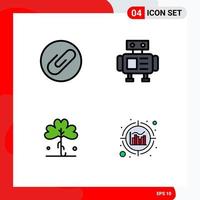 Mobile Interface Filledline Flat Color Set of 4 Pictograms of attach irish robot clover analytics Editable Vector Design Elements