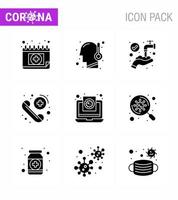 9 Solid Glyph Black coronavirus epidemic icon pack suck as  file care protect medical call viral coronavirus 2019nov disease Vector Design Elements