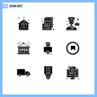 Group of 9 Modern Solid Glyphs Set for user shop avatar open postman Editable Vector Design Elements