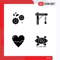 4 Universal Solid Glyph Signs Symbols of flower anatomy spring electric cardiogram Editable Vector Design Elements