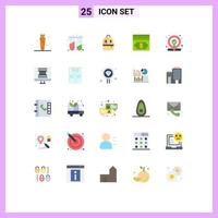 Pack of 25 Modern Flat Colors Signs and Symbols for Web Print Media such as location money test tubes dollar read Editable Vector Design Elements
