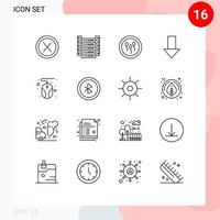 Modern Set of 16 Outlines Pictograph of direction down servers arrow laboratory Editable Vector Design Elements