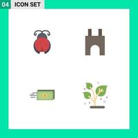 Pictogram Set of 4 Simple Flat Icons of bug dollar spring castle tower flow Editable Vector Design Elements