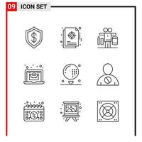 9 General Icons for website design print and mobile apps 9 Outline Symbols Signs Isolated on White Background 9 Icon Pack Creative Black Icon vector background