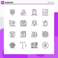 Stock Vector Icon Pack of 16 Line Signs and Symbols for contact document fall add transportation Editable Vector Design Elements