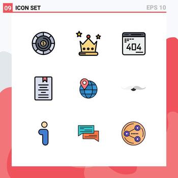 User Interface Pack of 9 Basic Filledline Flat Colors of location knowledge development education book Editable Vector Design Elements