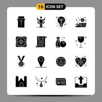 16 Black Icon Pack Glyph Symbols Signs for Responsive designs on white background 16 Icons Set Creative Black Icon vector background