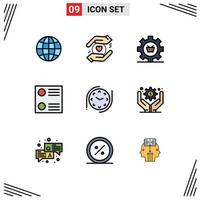 9 Universal Filledline Flat Color Signs Symbols of time radio button cart list gear Editable Vector Design Elements