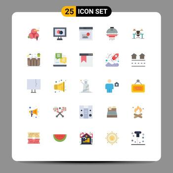 grupo de símbolos de iconos universales de 25 colores planos modernos de elementos de diseño de vectores editables del espacio de la nave espacial de la bandeja de entrada de los ovnis de negocios