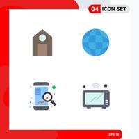 Group of 4 Flat Icons Signs and Symbols for education search science globe internet Editable Vector Design Elements