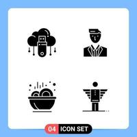 4 Solid Black Icon Pack Glyph Symbols for Mobile Apps isolated on white background 4 Icons Set Creative Black Icon vector background