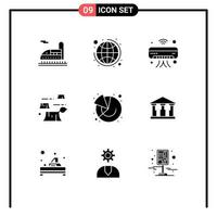 Set of 9 Vector Solid Glyphs on Grid for finance environment internet destruction damage Editable Vector Design Elements