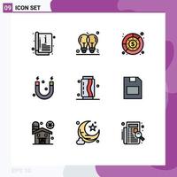 9 iconos creativos, signos y símbolos modernos de latas, imanes, educación empresarial, beneficios, elementos de diseño vectorial editables. vector