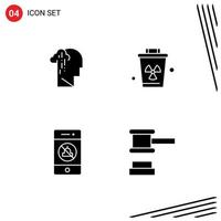 4 User Interface Solid Glyph Pack of modern Signs and Symbols of depression audio melancholy garbage speaker Editable Vector Design Elements