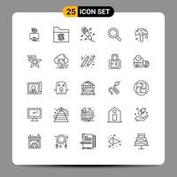 conjunto de 25 iconos modernos de la interfaz de usuario signos de símbolos para la búsqueda de audio de comida de hongos buscar elementos de diseño vectorial editables vector