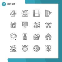 Modern Set of 16 Outlines and symbols such as banking music headquarter instrument audio Editable Vector Design Elements