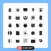 Group of 25 Solid Glyphs Signs and Symbols for buyer cold monitor ice cream cream Editable Vector Design Elements