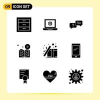 9 iconos creativos para el diseño moderno de sitios web y aplicaciones móviles receptivas 9 signos de símbolos de glifo sobre fondo blanco 9 paquete de iconos fondo de vector de icono negro creativo