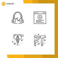 4 Universal Line Signs Symbols of headphone day handfree website construction Editable Vector Design Elements