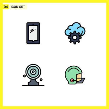 4 Universal Filledline Flat Colors Set for Web and Mobile Applications phone focus board android gear news target Editable Vector Design Elements