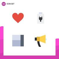 Editable Vector Line Pack of 4 Simple Flat Icons of heart layout favorite charge announcement Editable Vector Design Elements