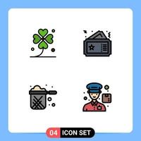 Group of 4 Filledline Flat Colors Signs and Symbols for clover movie irish pass pan Editable Vector Design Elements