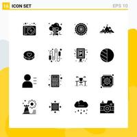 Modern Set of 16 Solid Glyphs and symbols such as love favorite coin success mission Editable Vector Design Elements