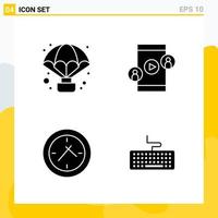 colección de 4 iconos sólidos universales conjunto de iconos para web y móvil fondo de vector de icono negro creativo