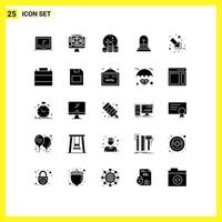 Set of 25 Vector Solid Glyphs on Grid for arrow cross computer christian time Editable Vector Design Elements