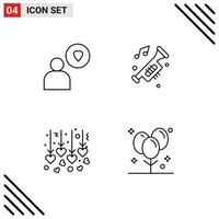 Group of 4 Filledline Flat Colors Signs and Symbols for man heart accessories noise balloons Editable Vector Design Elements